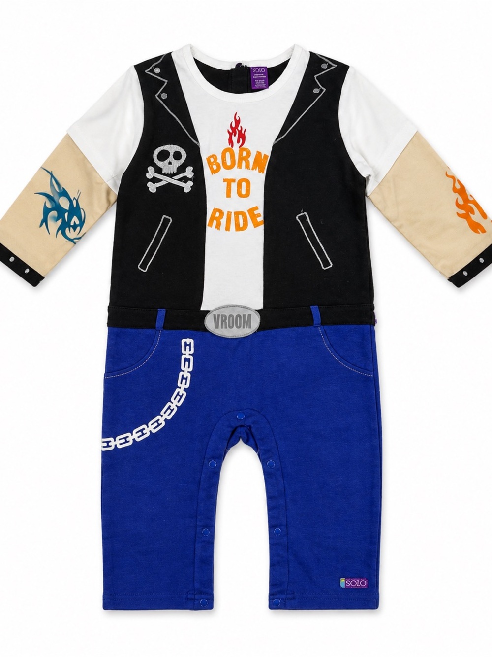 SOZO Kids "Born to Ride" Black & Blue One-Piece Romper